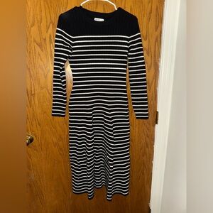 Black and White Striped Long Sleeve Dress